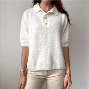 Rhinestone-button Fluffy Top